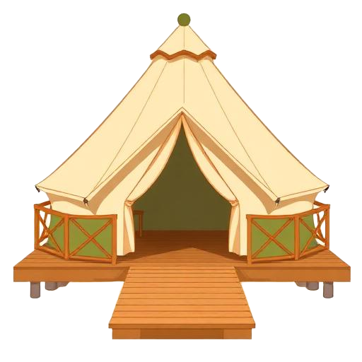 Yellow cartoon tent with a wheelchair ramp